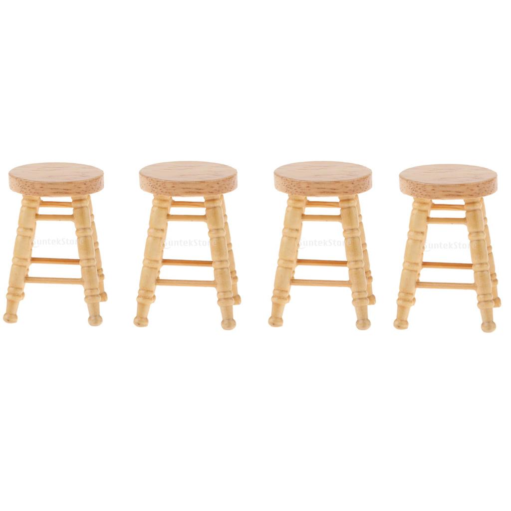 4pcs 1/12 Dollhouse Miniatures Furniture Wooden DIY Mini Round Stool Model