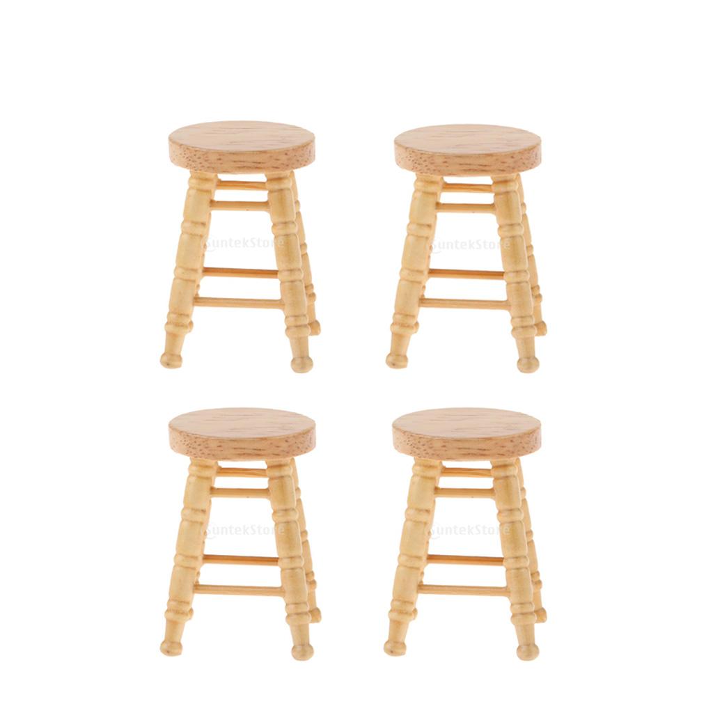 4pcs 1/12 Dollhouse Miniatures Furniture Wooden DIY Mini Round Stool Model
