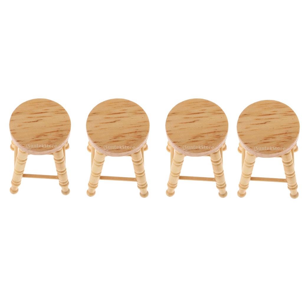 4pcs 1/12 Dollhouse Miniatures Furniture Wooden DIY Mini Round Stool Model