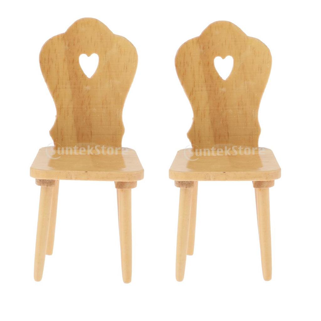 2pcs 1/12 Dollhouse Miniatures Furniture Wooden DIY Mini Chair Model Decor