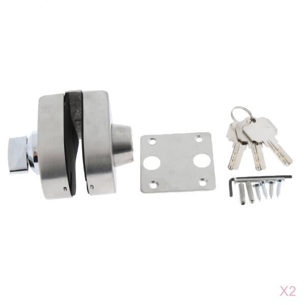 2x Stainless Steel Antitheft Security Glass Door Lock for 10-12mm Thickness