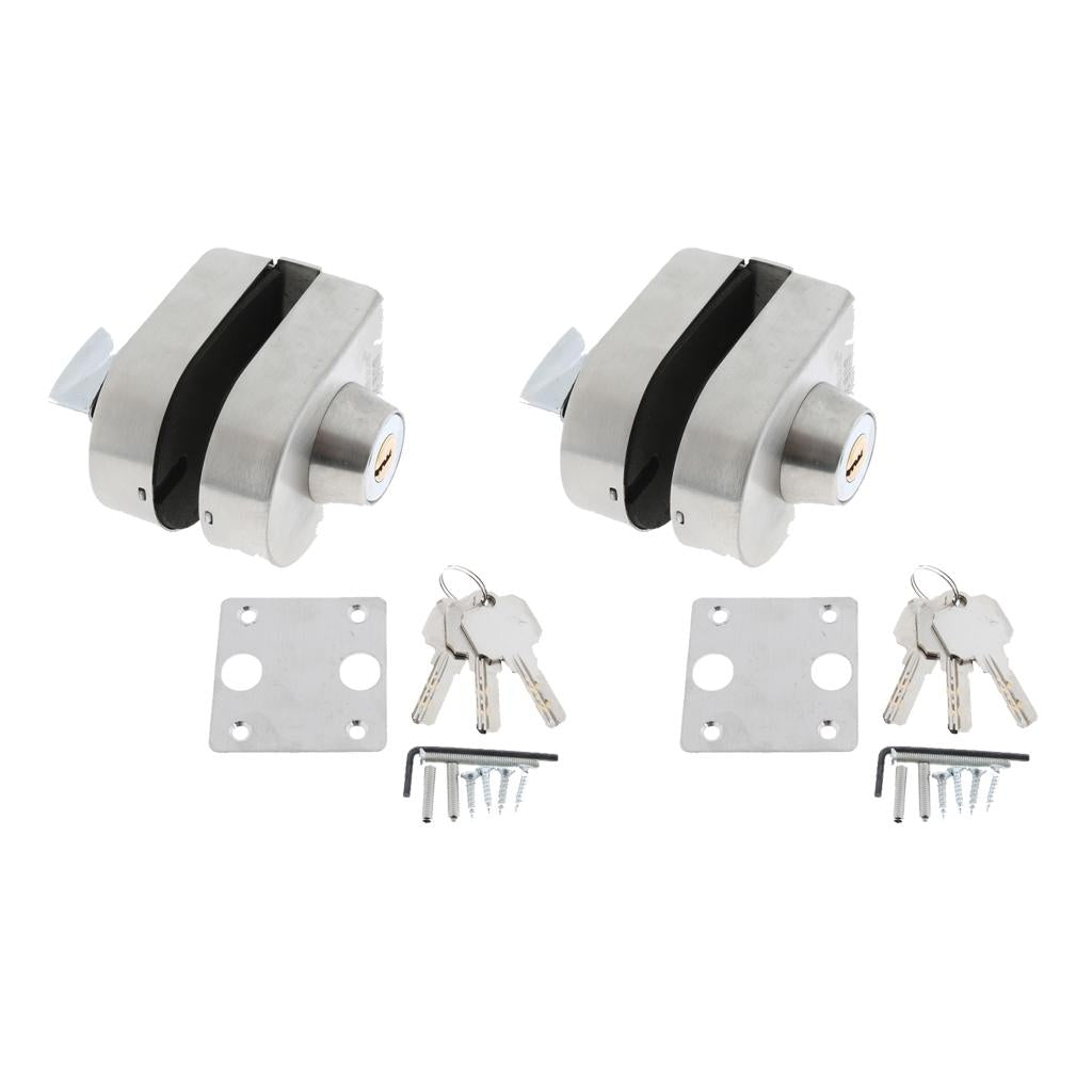 2x Stainless Steel Antitheft Security Glass Door Lock for 10-12mm Thickness