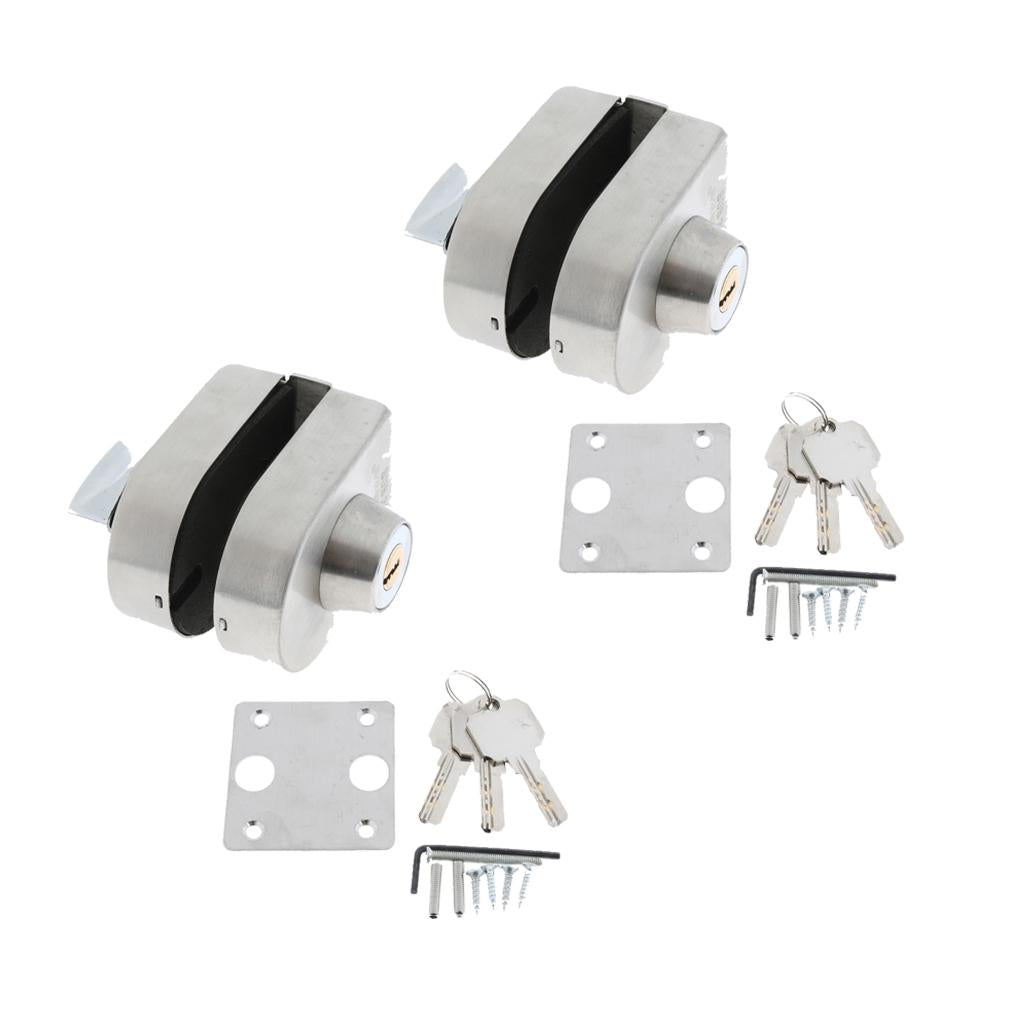 2x Stainless Steel Antitheft Security Glass Door Lock for 10-12mm Thickness