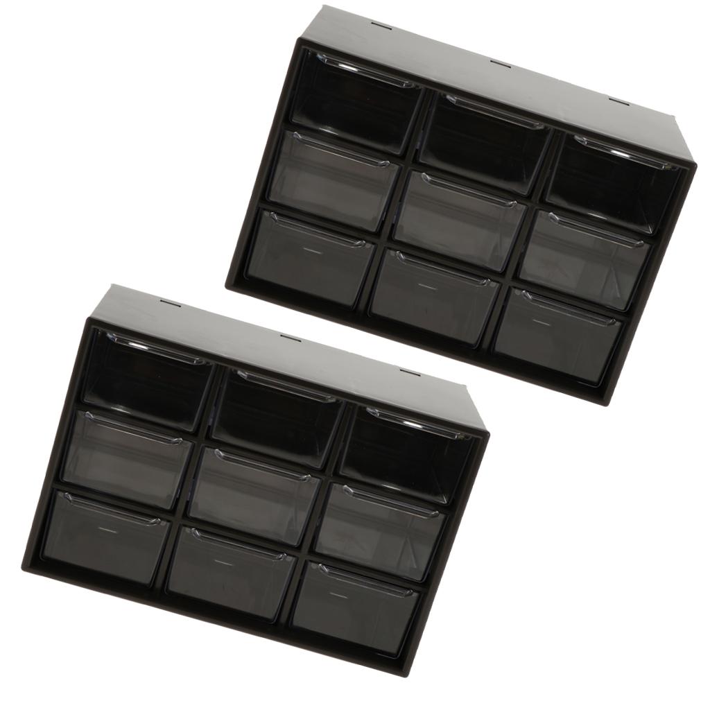 2x Storage Cabinet 9Grid 3 Layer Drawer Storage Box Sundries Organizer Black