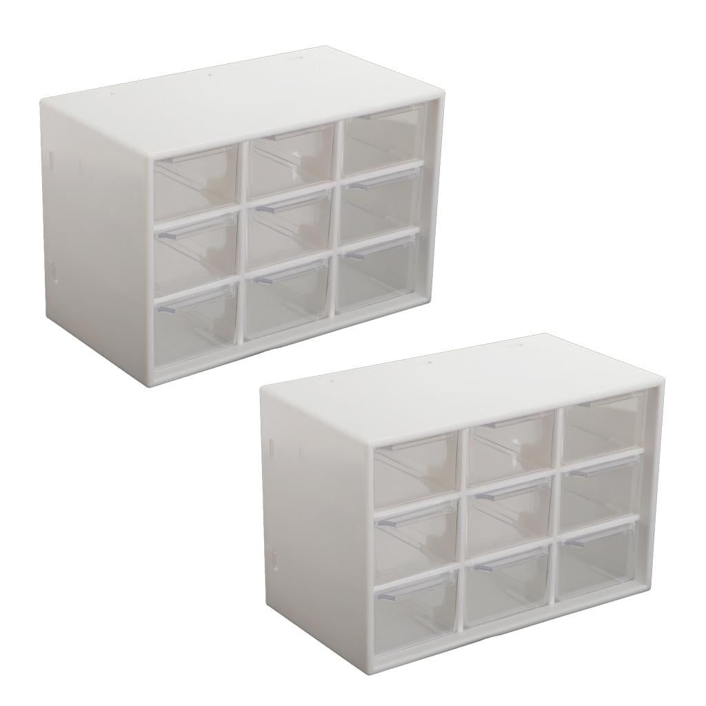 2x Storage Cabinet 9Grid 3 Layer Drawer Storage Box Sundries Organizer White