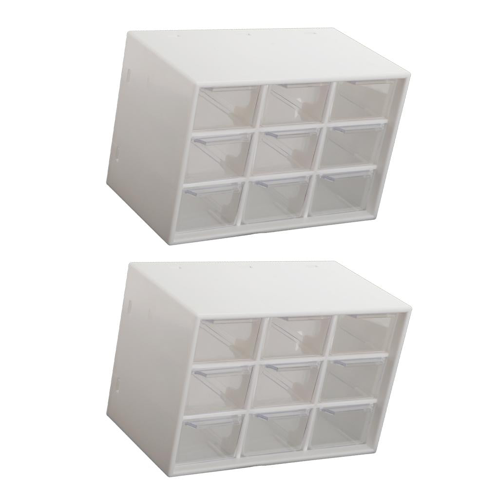 2x Storage Cabinet 9Grid 3 Layer Drawer Storage Box Sundries Organizer White