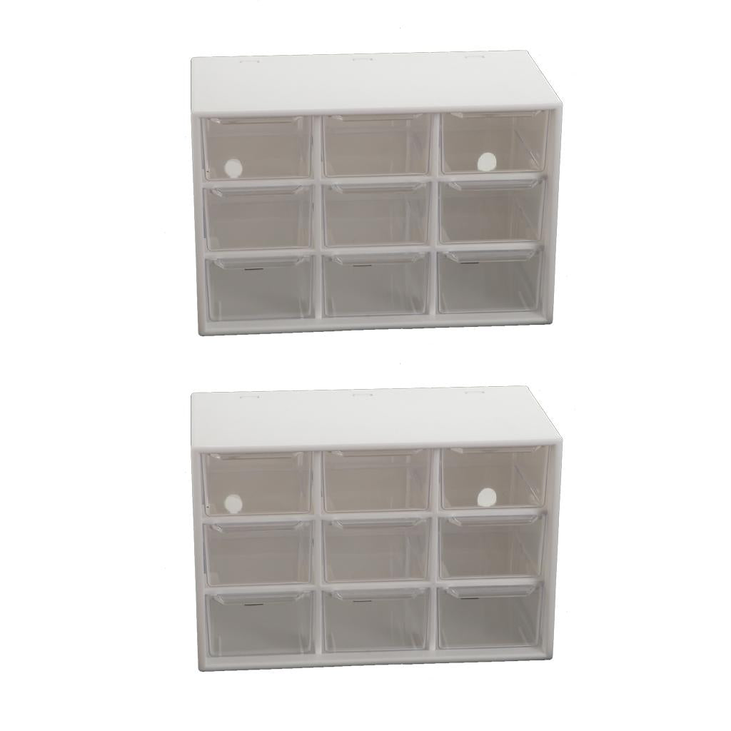 2x Storage Cabinet 9Grid 3 Layer Drawer Storage Box Sundries Organizer White