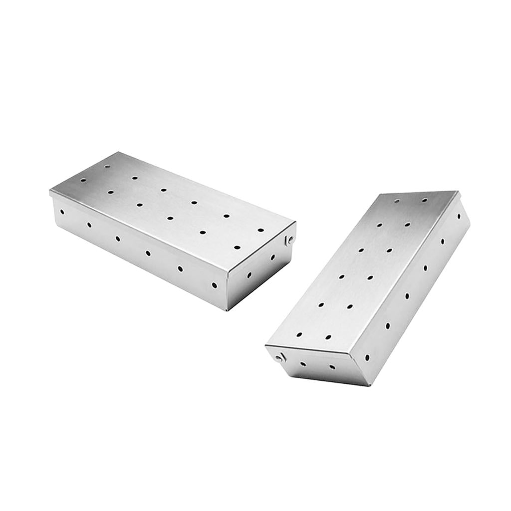 2Pcs Stainless Steel Meat Smoking Barbecue Smoker Box for BBQ Wood Chips