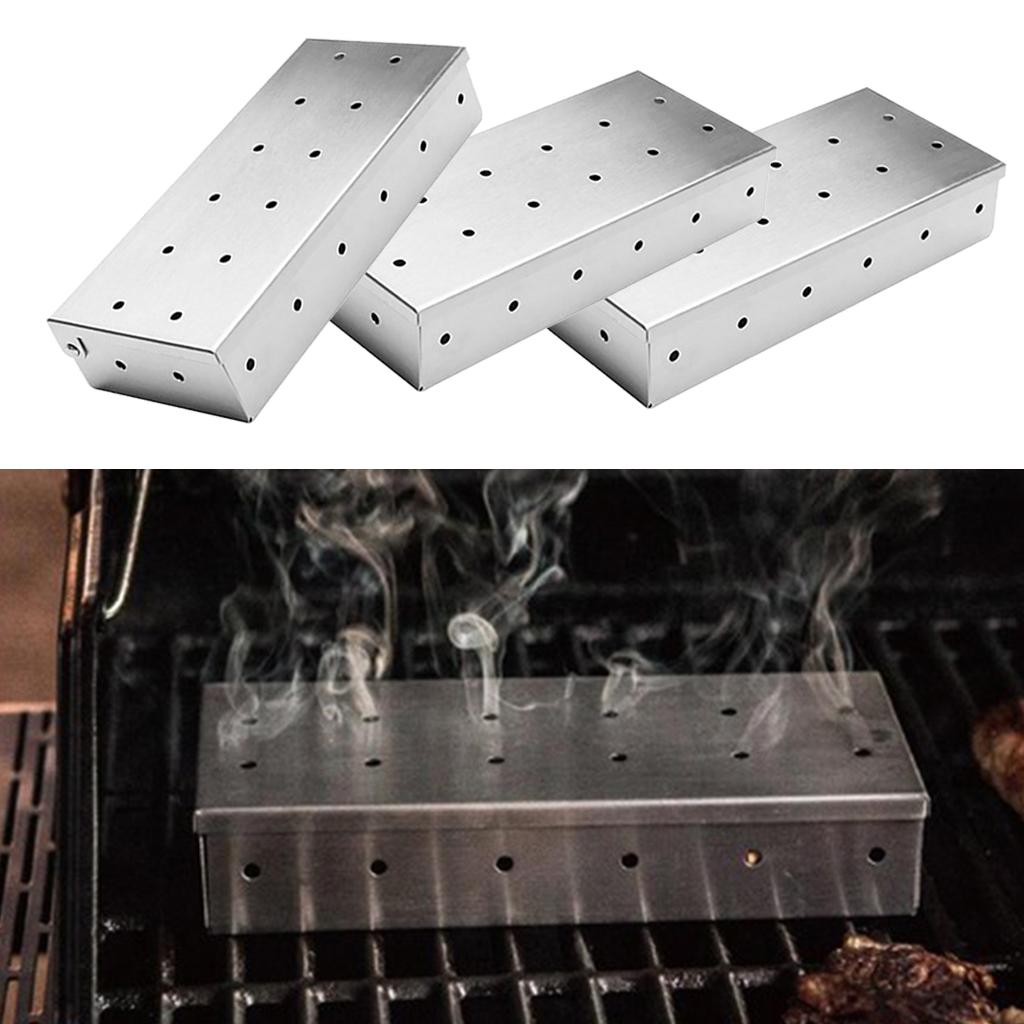 3Pcs Stainless Steel Meat Smoking Barbecue Smoker Box for BBQ Wood Chips