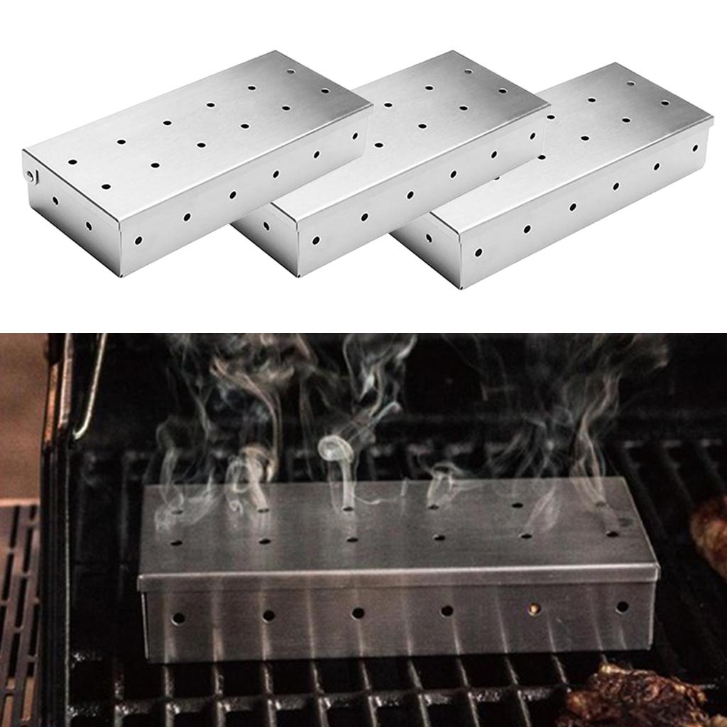 3Pcs Stainless Steel Meat Smoking Barbecue Smoker Box for BBQ Wood Chips