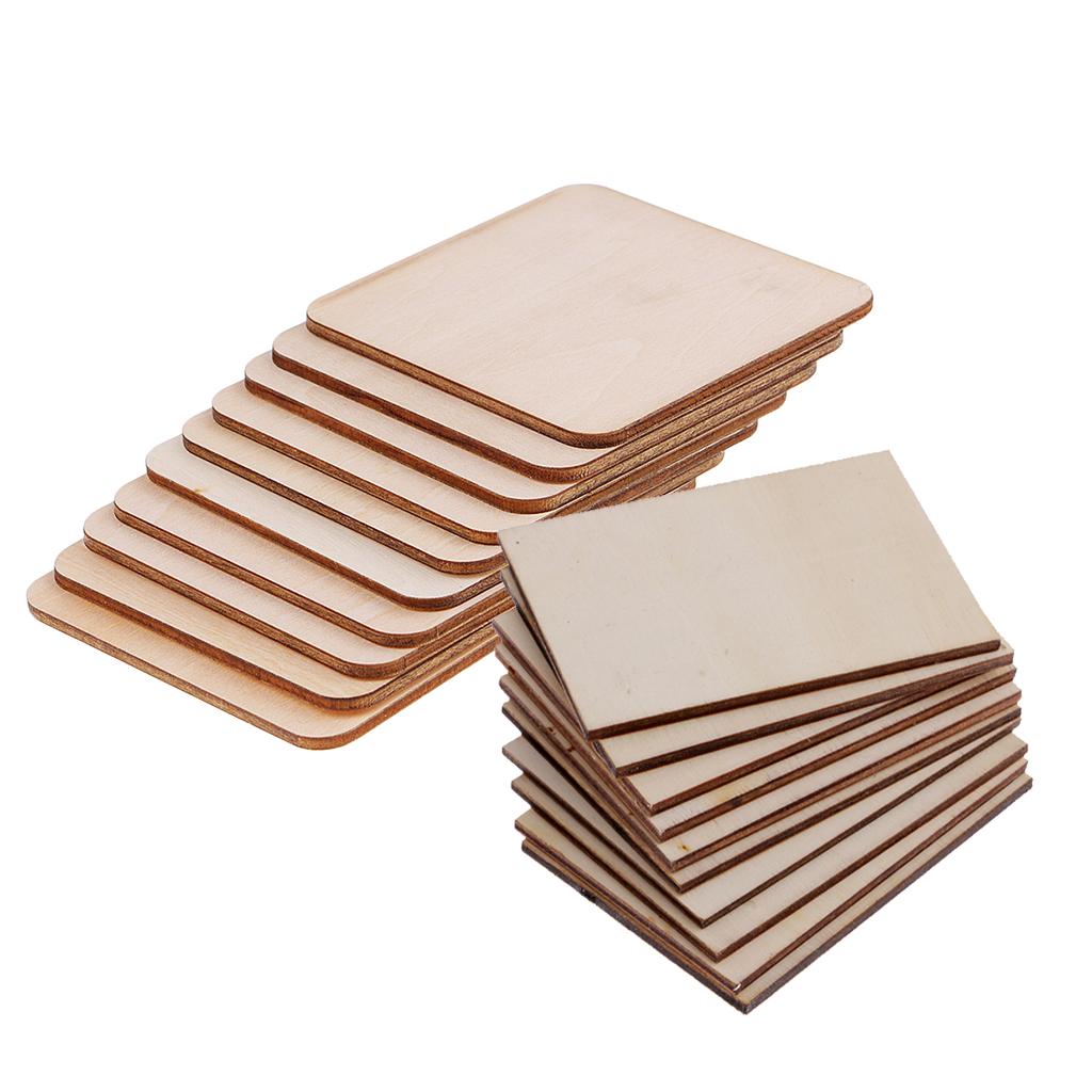 20 Pieces Rectangle Square Shapes Natural Wood Sign Plaque DIY Woodworkings