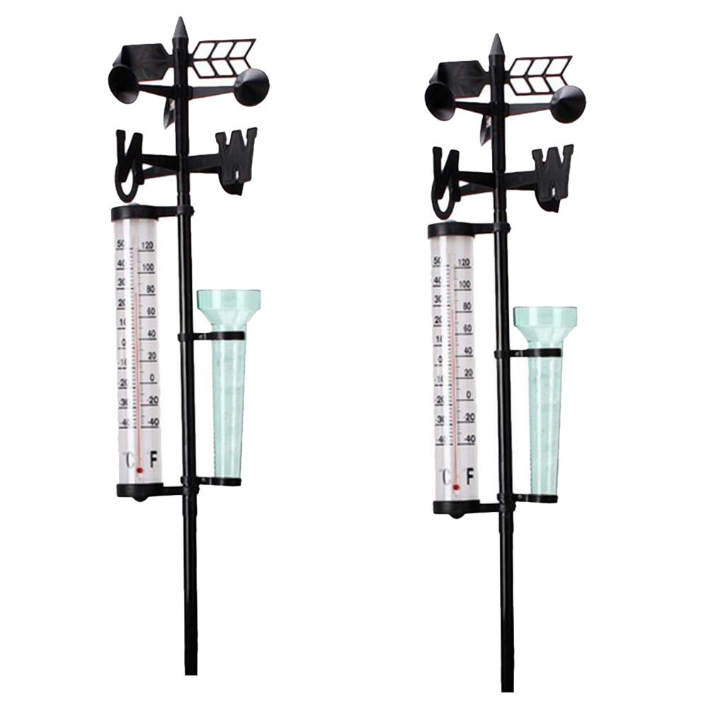 2 Set Weather Station Kit Rain Gauge Thermometers Wind Indicator 3 in one