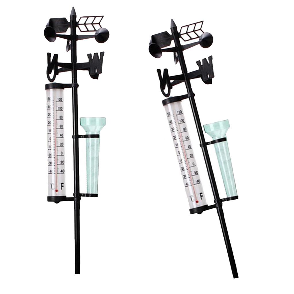 2 Set Weather Station Kit Rain Gauge Thermometers Wind Indicator 3 in one