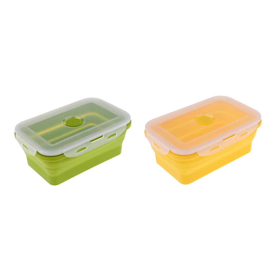 2Pcs Folding Silicone Lunch Box Bowl Bento Collapsible Food Storage 1200ML