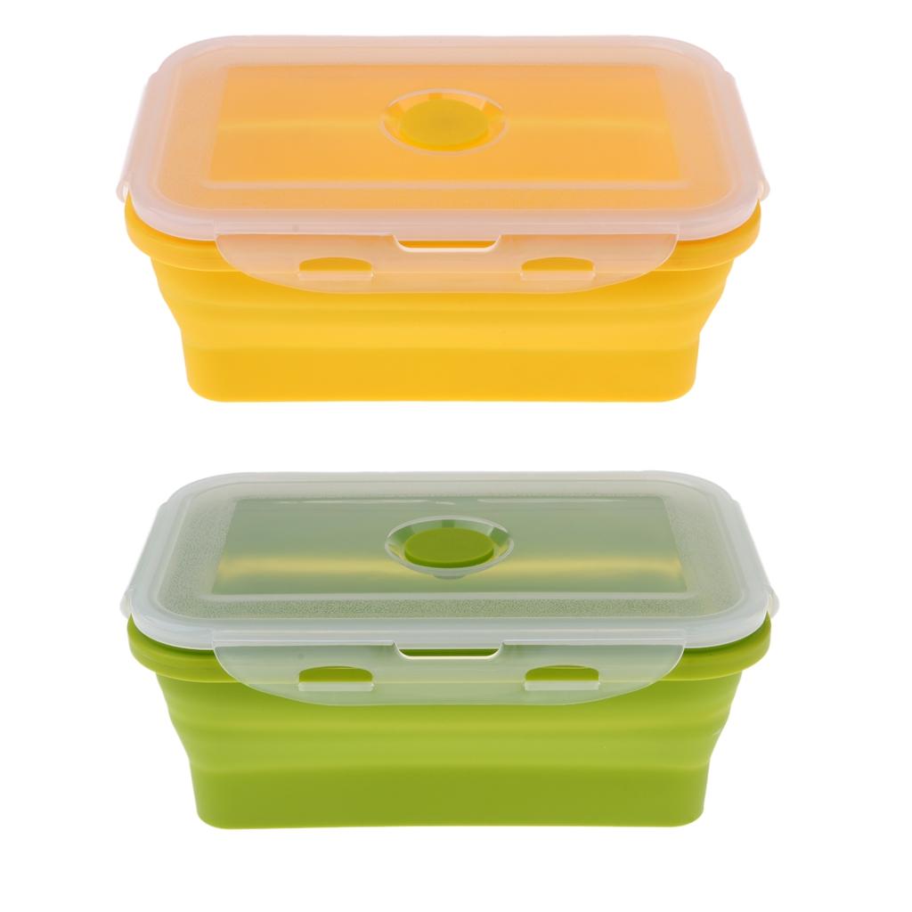 2Pcs Folding Silicone Lunch Box Bowl Bento Collapsible Food Storage 1200ML