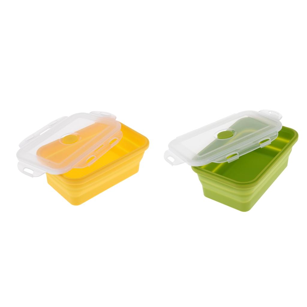 2Pcs Folding Silicone Lunch Box Bowl Bento Collapsible Food Storage 1200ML