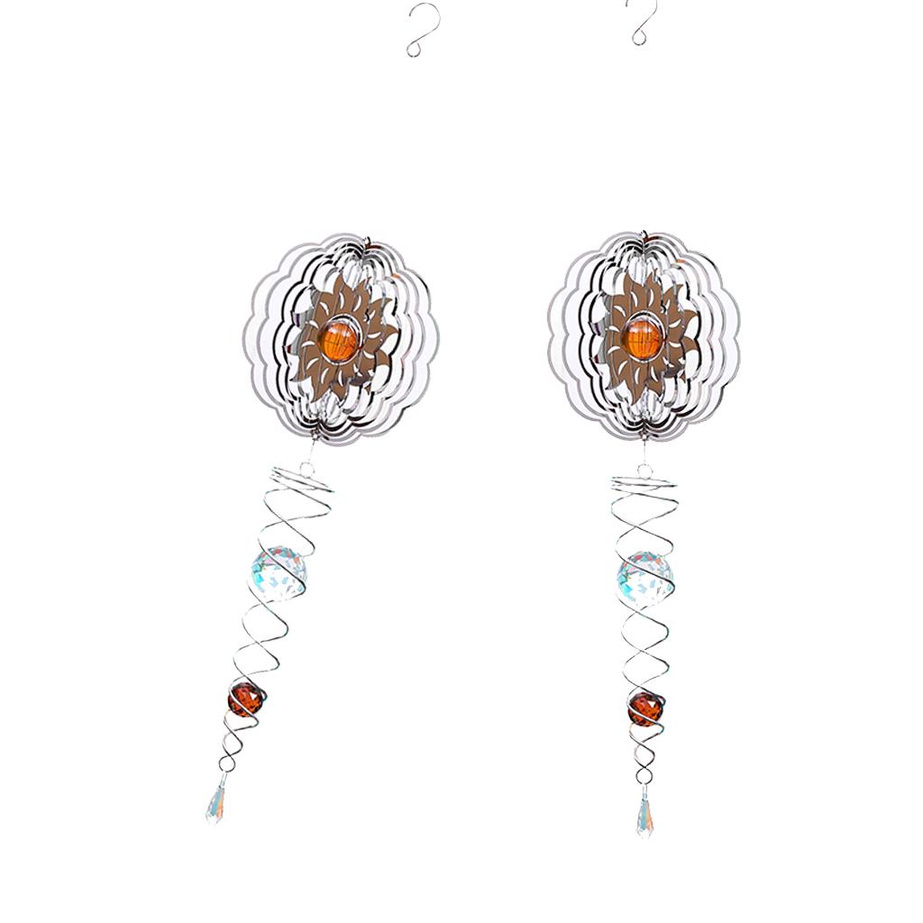 2Pcs 3D Metal Hanging Wind Spinner/Wind Chime with Crystal Ball Center Sun
