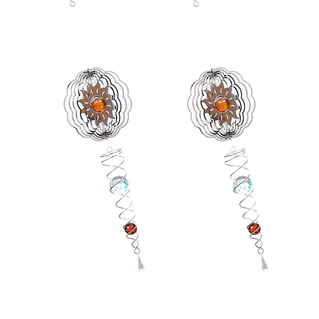 2Pcs 3D Metal Hanging Wind Spinner/Wind Chime with Crystal Ball Center Sun