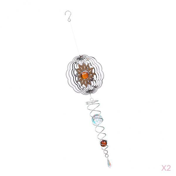 2Pcs 3D Metal Hanging Wind Spinner/Wind Chime with Crystal Ball Center Sun