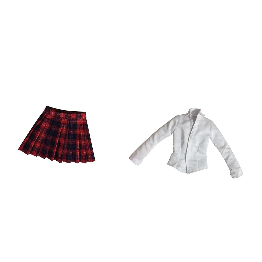 1/6 Scale Mini Plaid Skirt + White Shirt for 12 Female Action Figures Body"