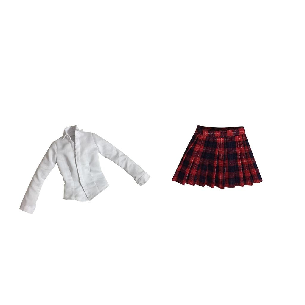 1/6 Scale Mini Plaid Skirt + White Shirt for 12 Female Action Figures Body"