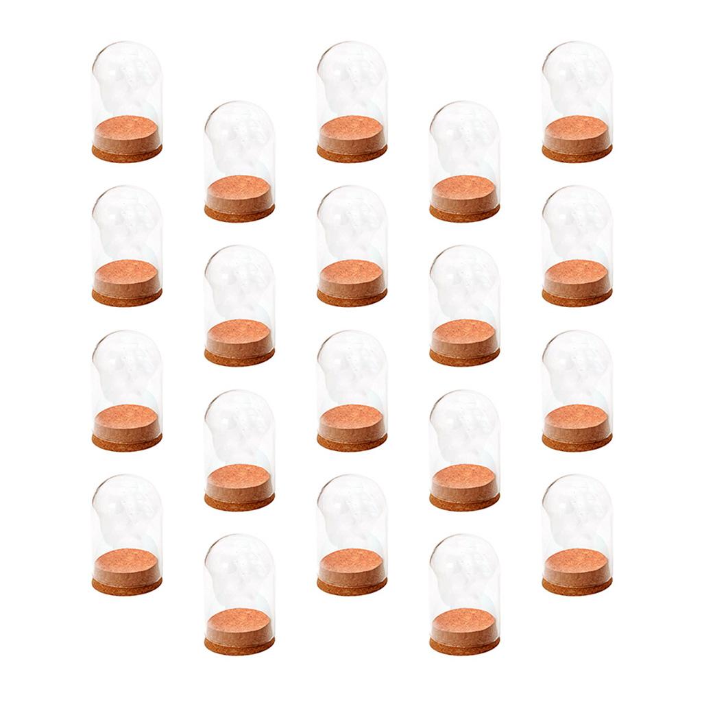 20x Mini Clear Glass Hemisphere Cover Dome with Wood Cork Table Decor Craft