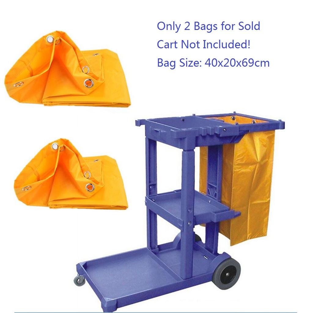 2x Oxford Waterproof Janitorial Cleaning Cart Bag Storage Bag Cleaner Yellow