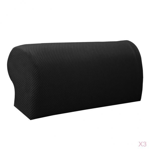 3 Pair Elastic Sofa Armrest Covers Armchair Slipcovers Protector Black