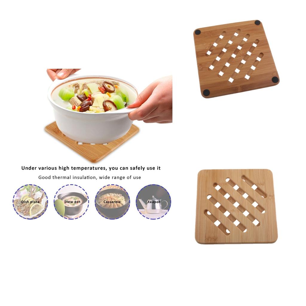 2Pcs Bamboo Hot Pads Trivet Teapot Kitchen Heat Resistant Pads big and small