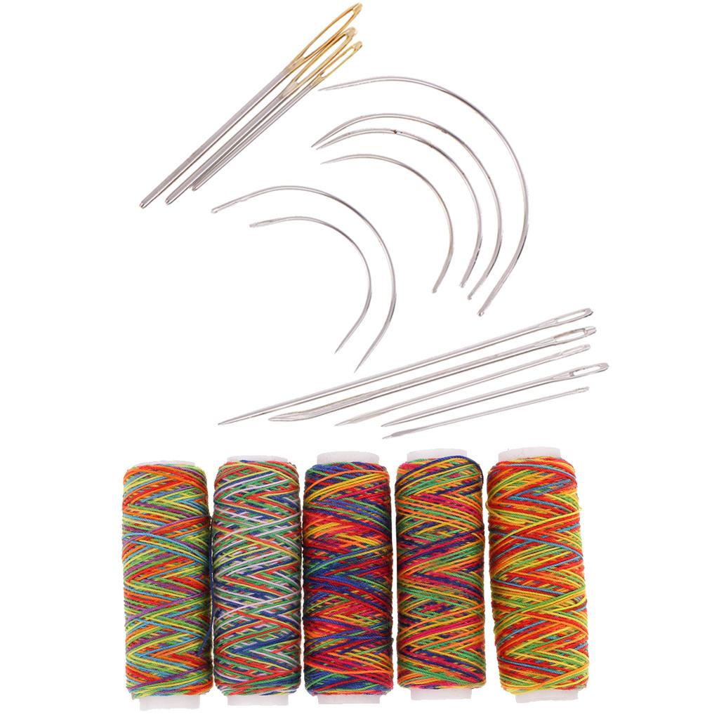 19pcs/set Curved Needles Hand Sewing Needle Threads for Upholstery Household