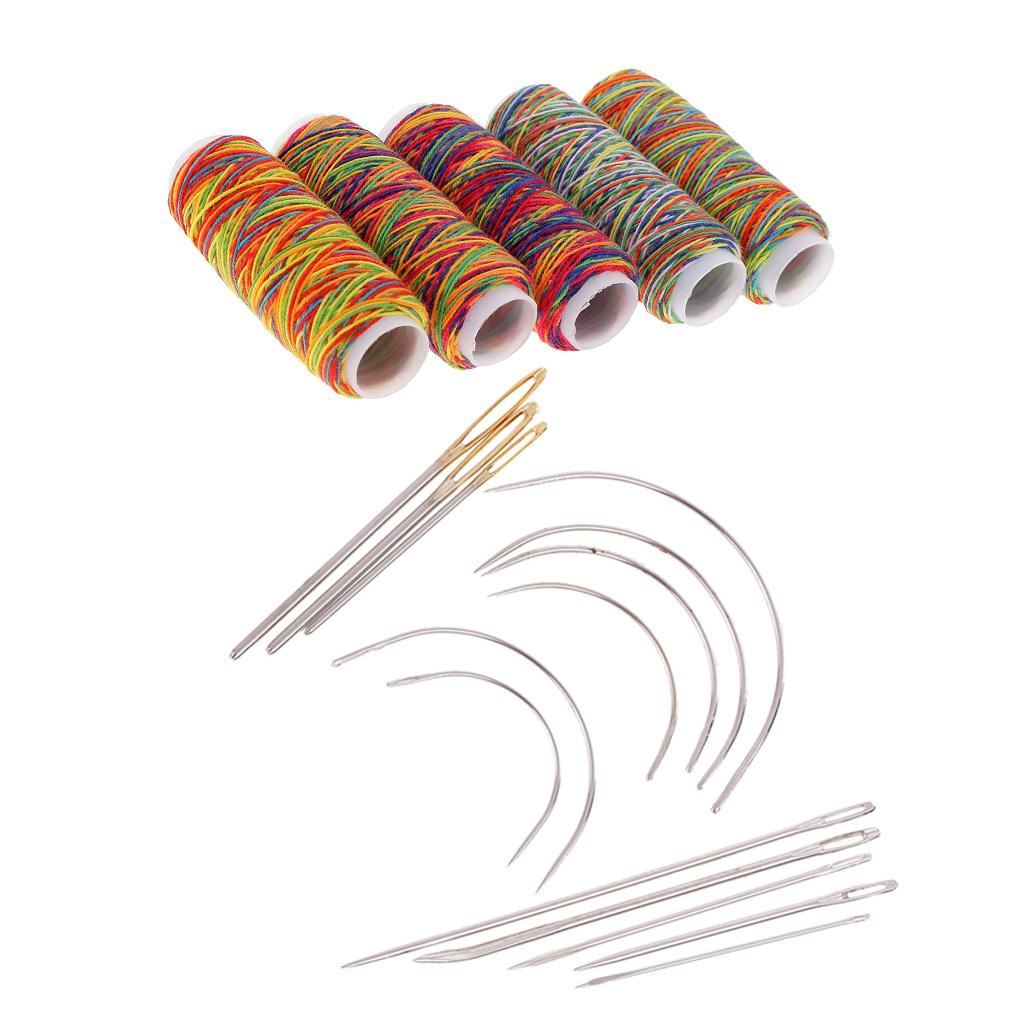 19pcs/set Curved Needles Hand Sewing Needle Threads for Upholstery Household