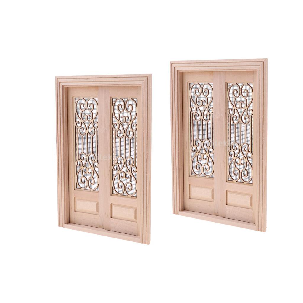 2pcs 1/12 Dollhouse Miniature Wood External Hollow Screen Door Unpainted
