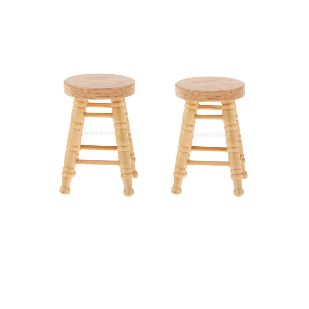 2pcs 1/12 Dollhouse Miniatures Furniture Wooden DIY Mini Round Stool Model