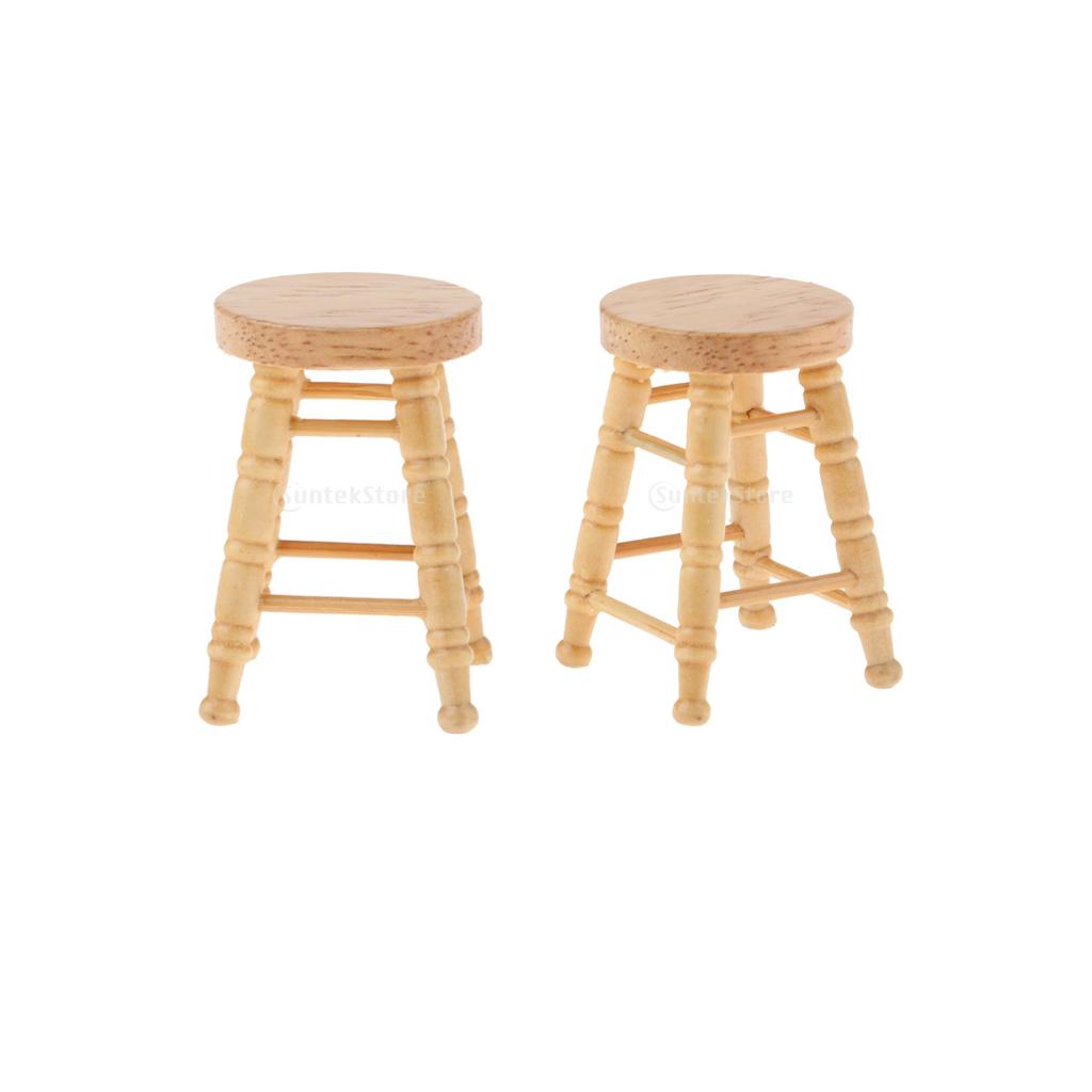 2pcs 1/12 Dollhouse Miniatures Furniture Wooden DIY Mini Round Stool Model
