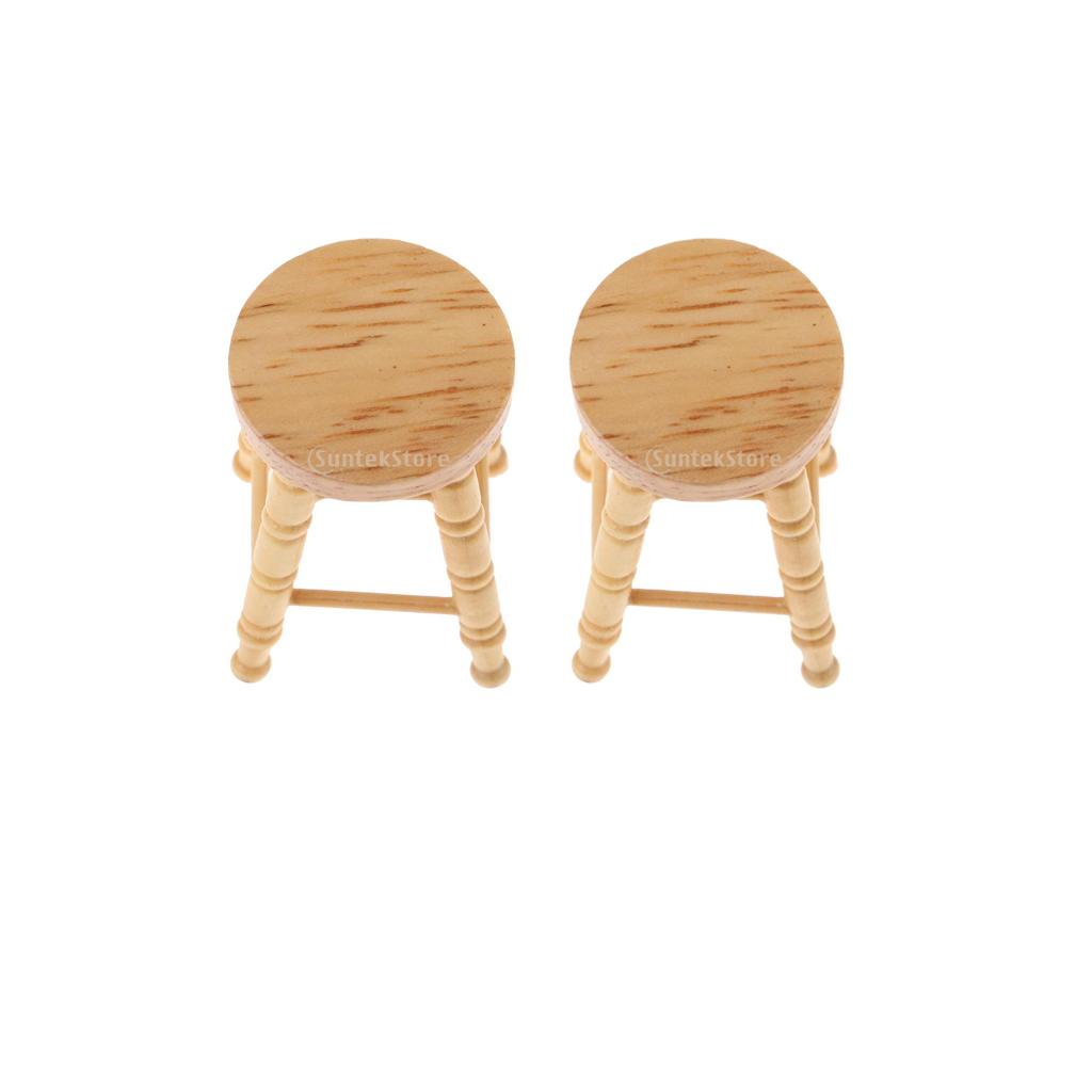 2pcs 1/12 Dollhouse Miniatures Furniture Wooden DIY Mini Round Stool Model