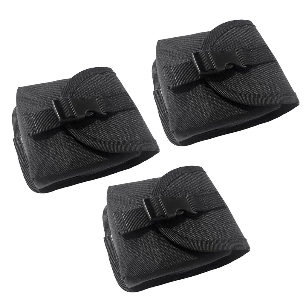 3 Pieces Scuba Diving Spare Weight Belt Pocket - Strong & Durable Black