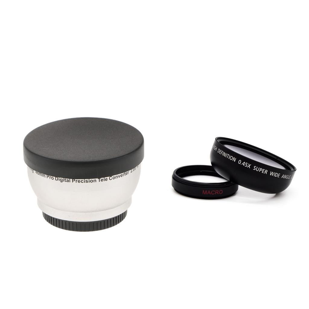46mm 2X AF Telephoto Lens + 46mm 0.45x Wide Angle Lens for Panasonics DSLR