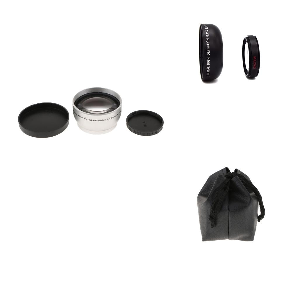 46mm 2X AF Telephoto Lens + 46mm 0.45x Wide Angle Lens for Panasonics DSLR