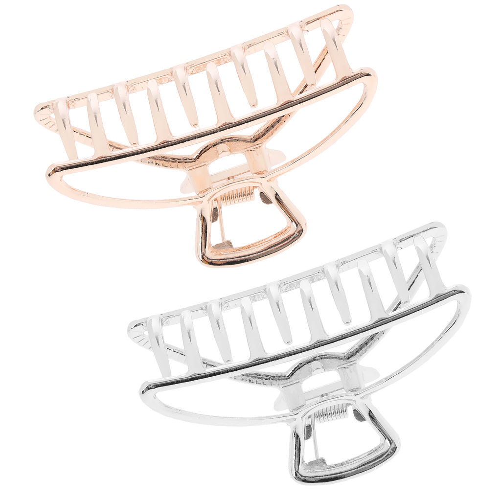 2Pcs Women's Large Hair Claw Clips Metal Jaw Hairpin Clamps Rose Gold+Silver