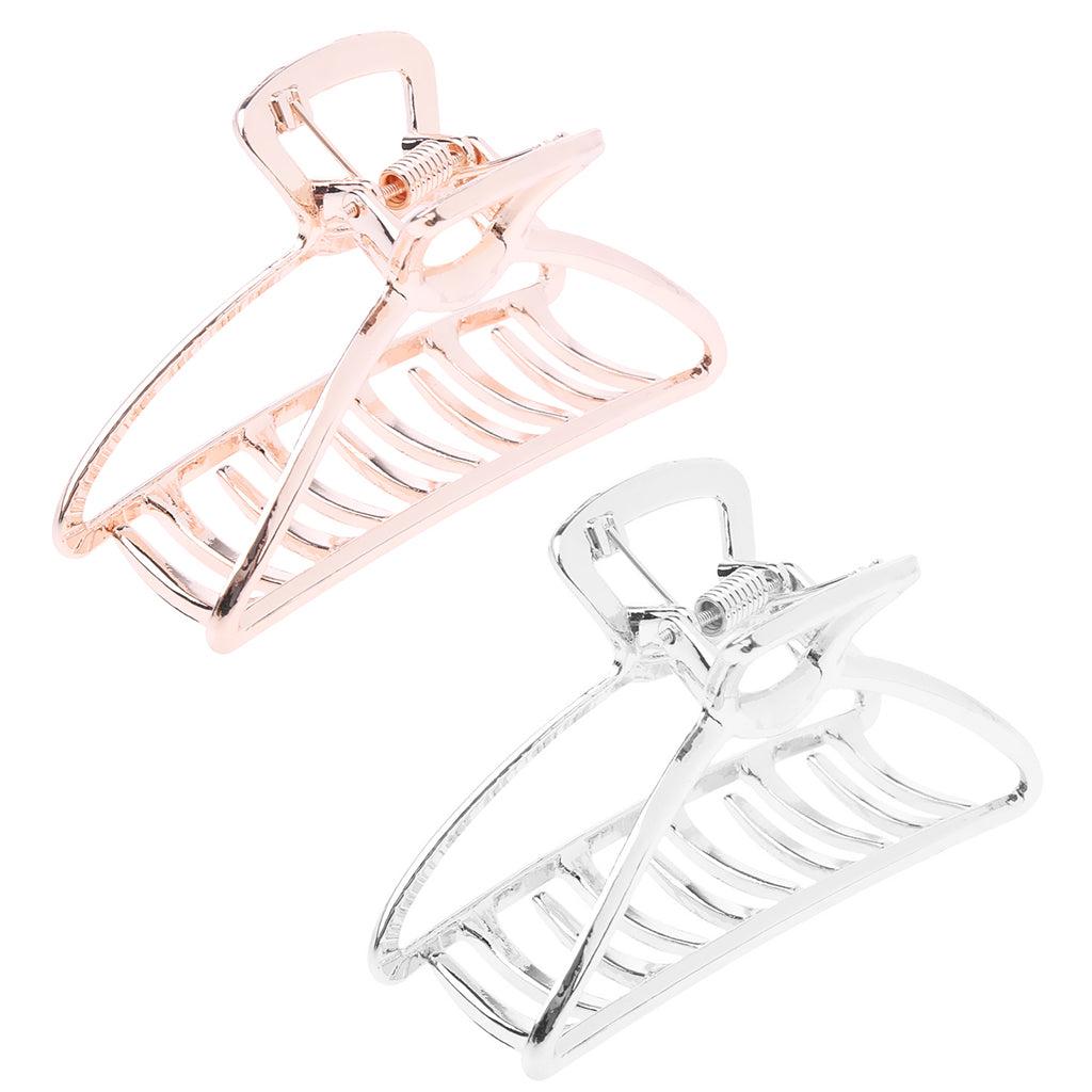 2Pcs Women's Large Hair Claw Clips Metal Jaw Hairpin Clamps Rose Gold+Silver