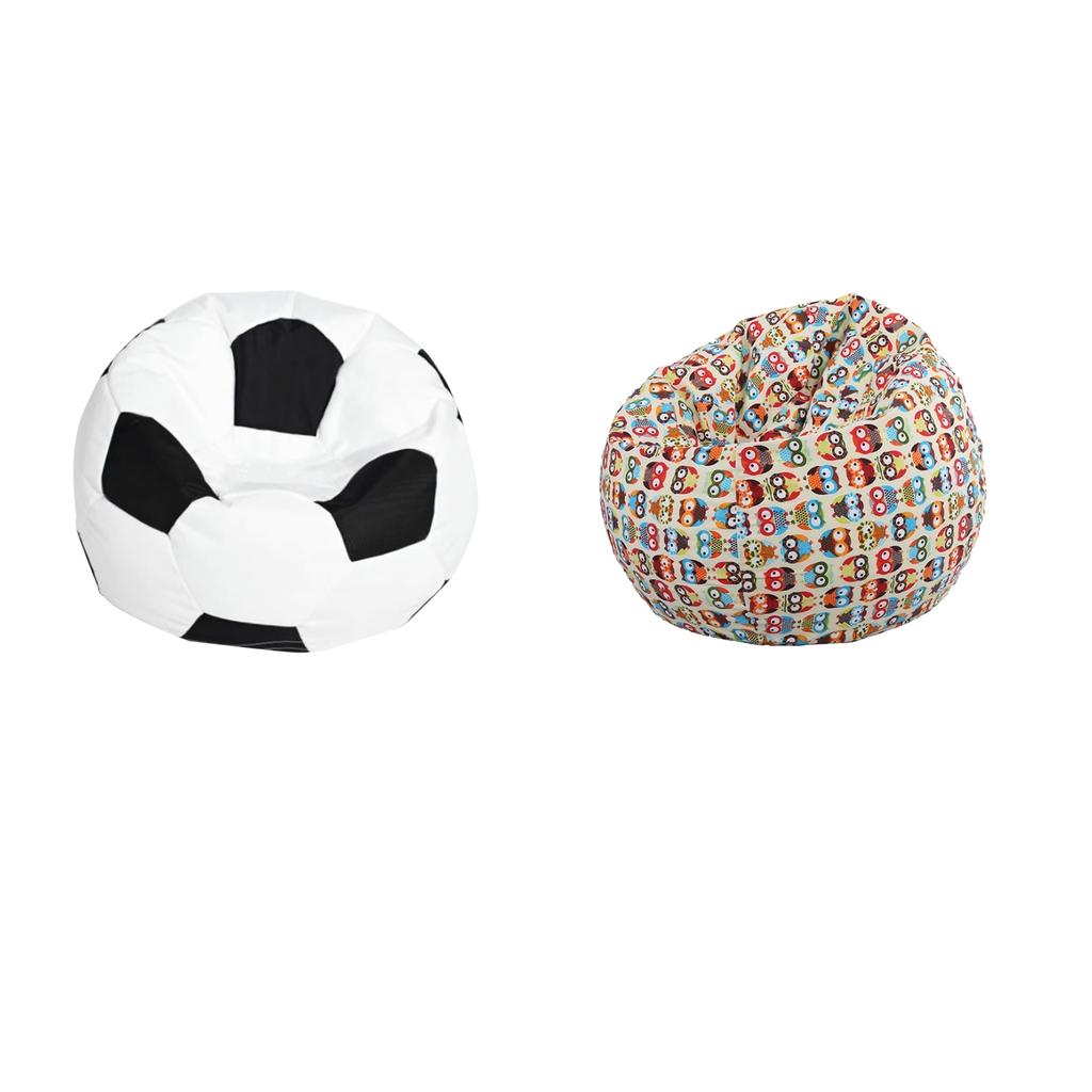2pcs Linen Bean Bag Cover Sofa Slipcover Toy Storage Bag Parrot+ Football