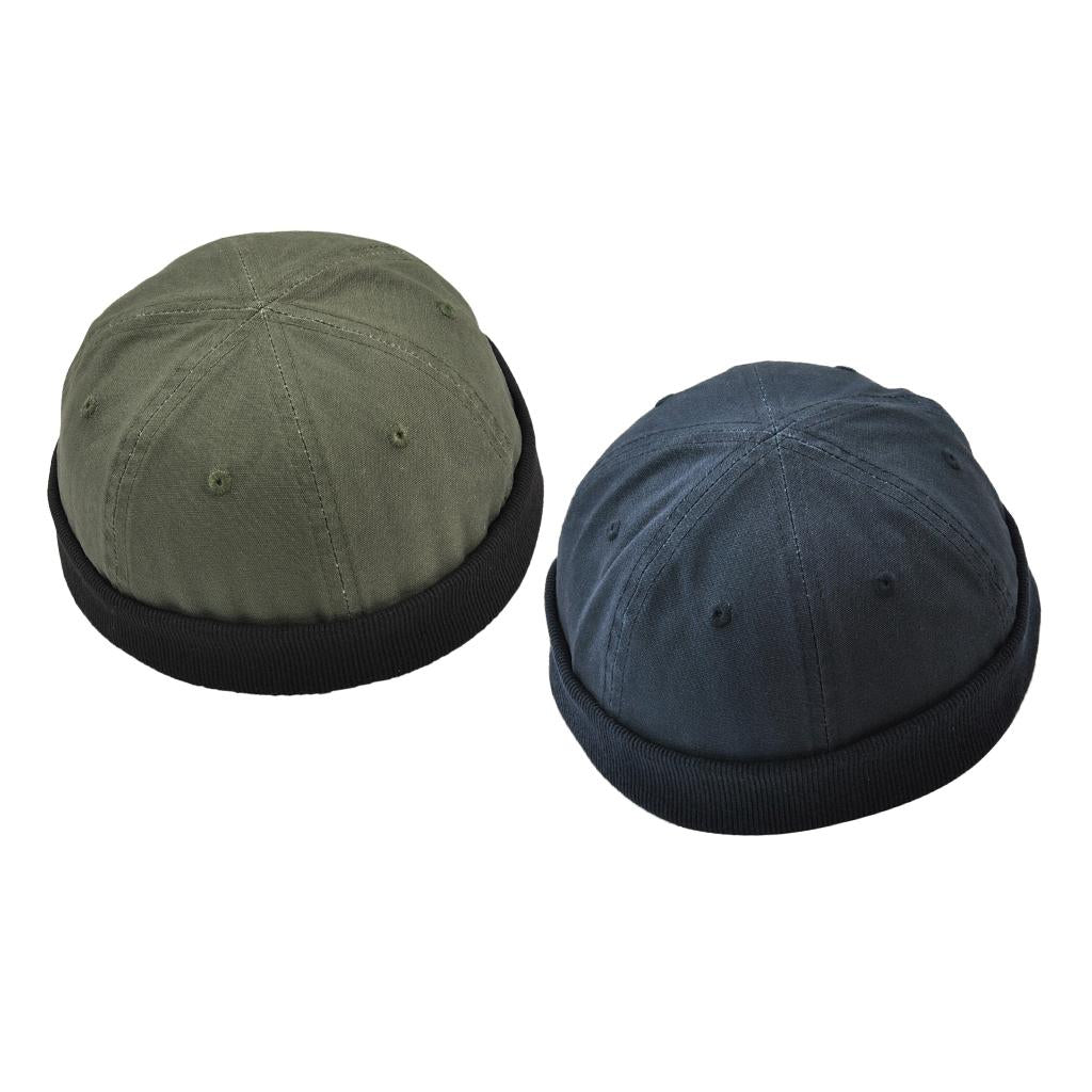 2x Men's Retro Docker Leon Beanie Cap Pure Cotton Hat Deep Blue