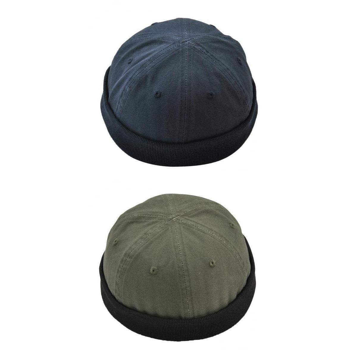 2x Men's Retro Docker Leon Beanie Cap Pure Cotton Hat Deep Blue