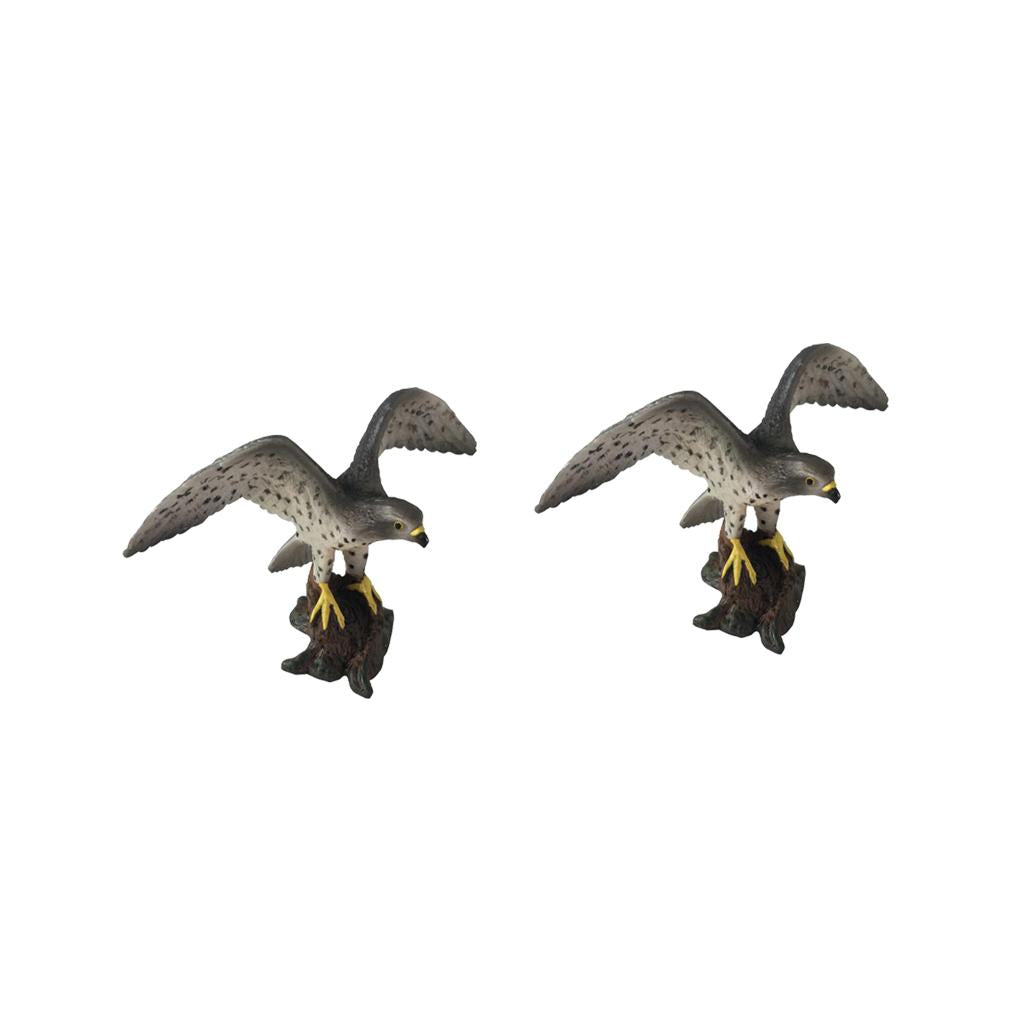 2Pieces Miniature Birds Model Figurine Statue Scupltue Toy Peregrine Falcon