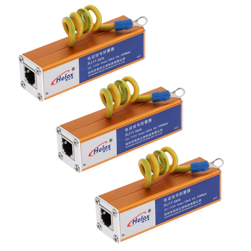 3Pcs Telephone RJ11 Surge Protector Thunder Arrester Protection