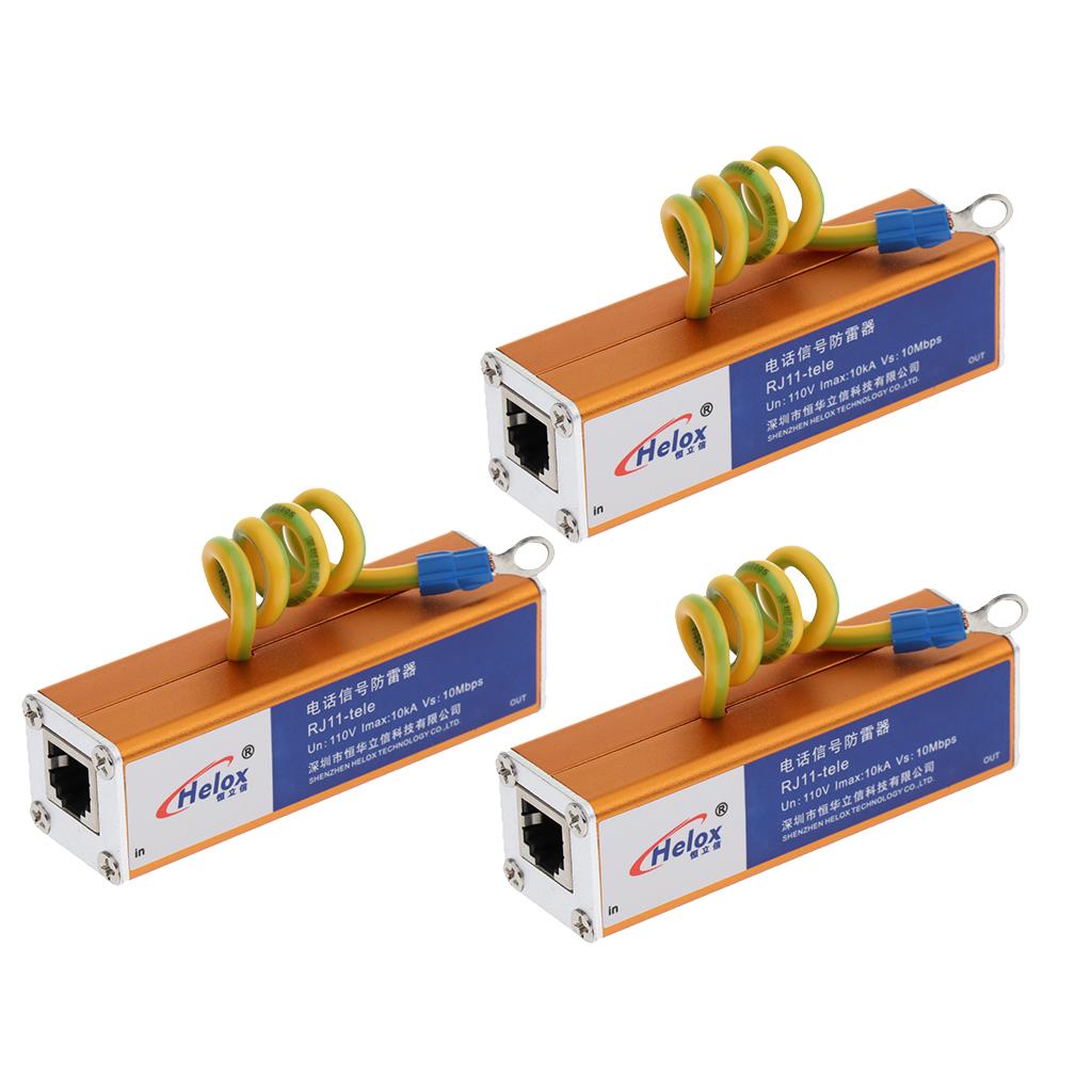 3Pcs Telephone RJ11 Surge Protector Thunder Arrester Protection