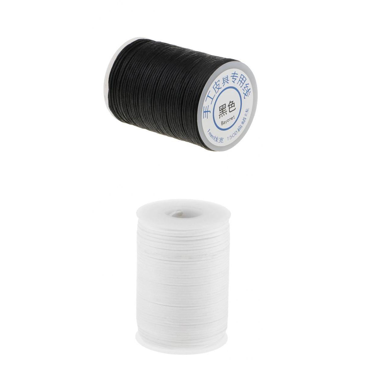 2 Roll 150D Waxed Polyester Braided Thread for DIY Leathercrafts Black White
