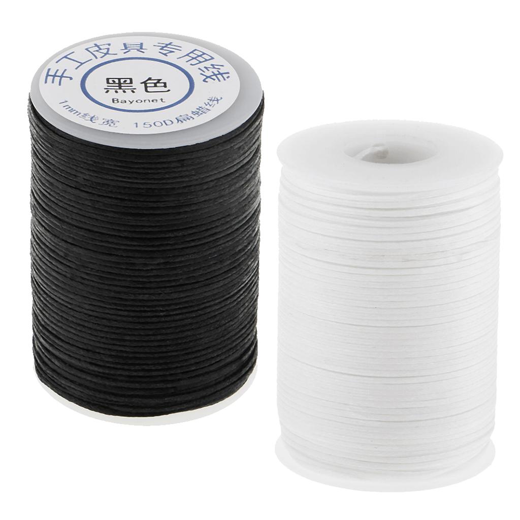 2 Roll 150D Waxed Polyester Braided Thread for DIY Leathercrafts Black White