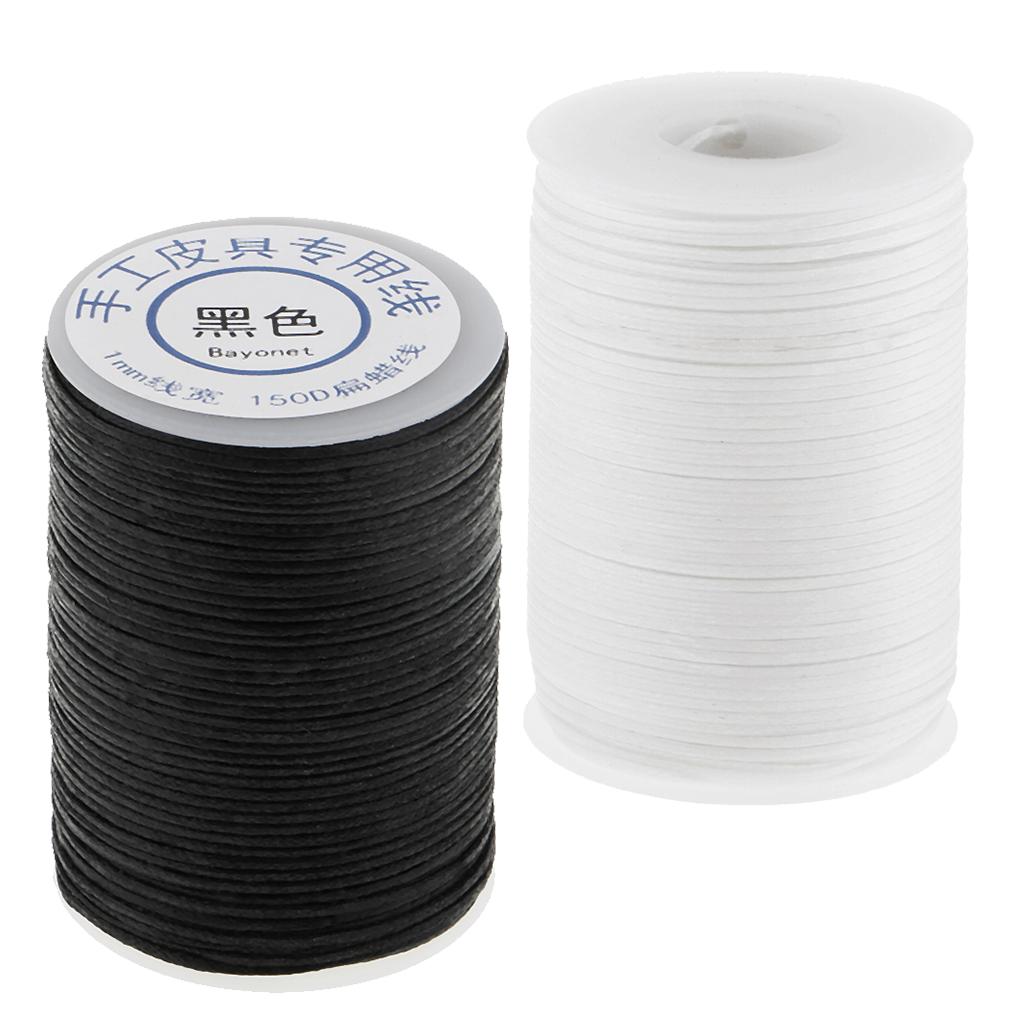 2 Roll 150D Waxed Polyester Braided Thread for DIY Leathercrafts Black White