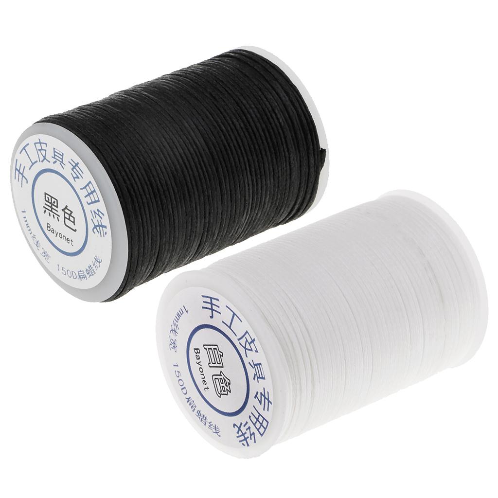 2 Roll 150D Waxed Polyester Braided Thread for DIY Leathercrafts Black White